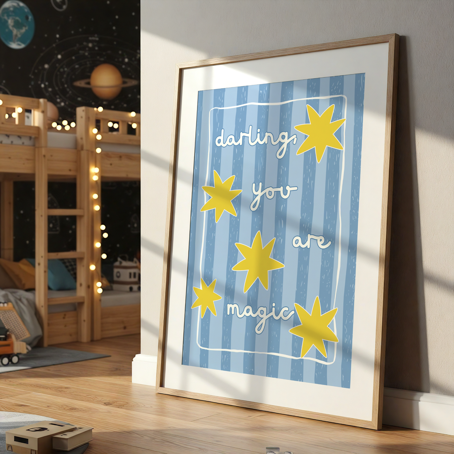 Darling You Are Magic (Blue Stripes) Poster Print