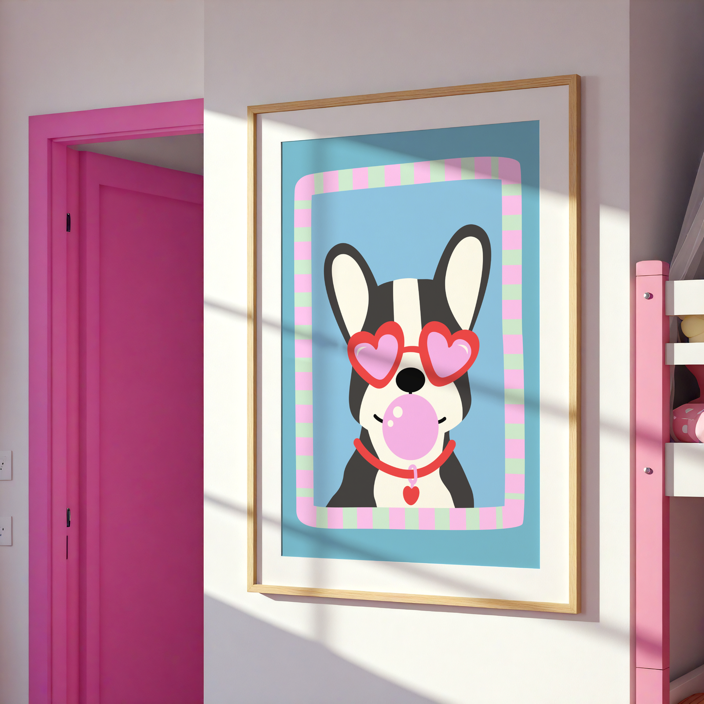 French Bulldog With Love Heart Sunglasses Poster Print