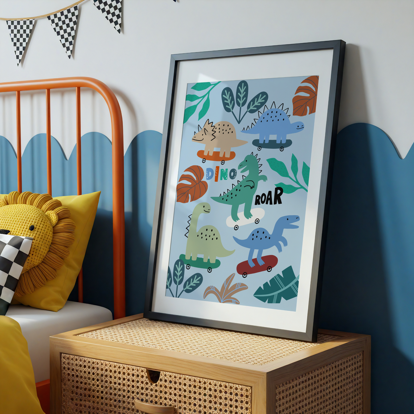 Dinosaurs on Skateboards Poster Print