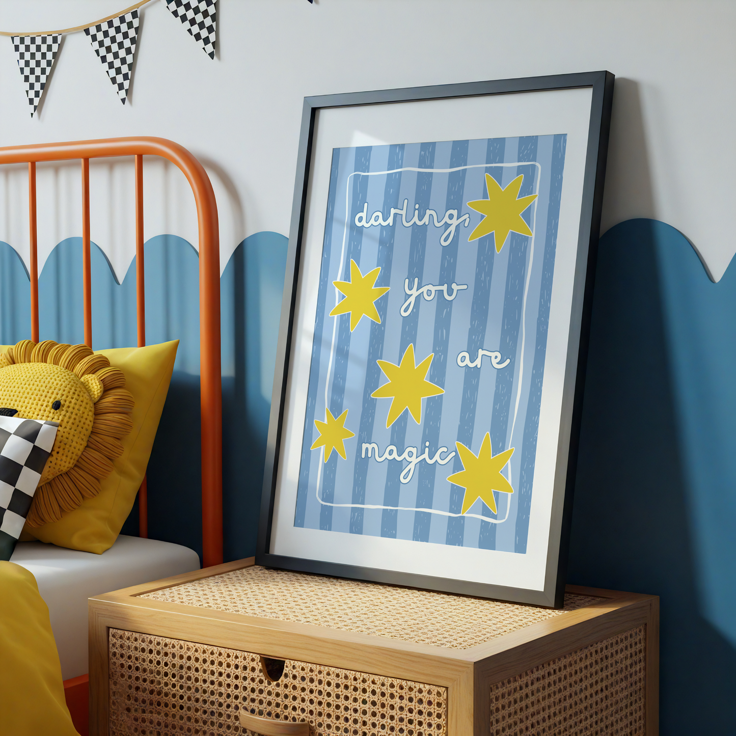 Darling You Are Magic (Blue Stripes) Poster Print
