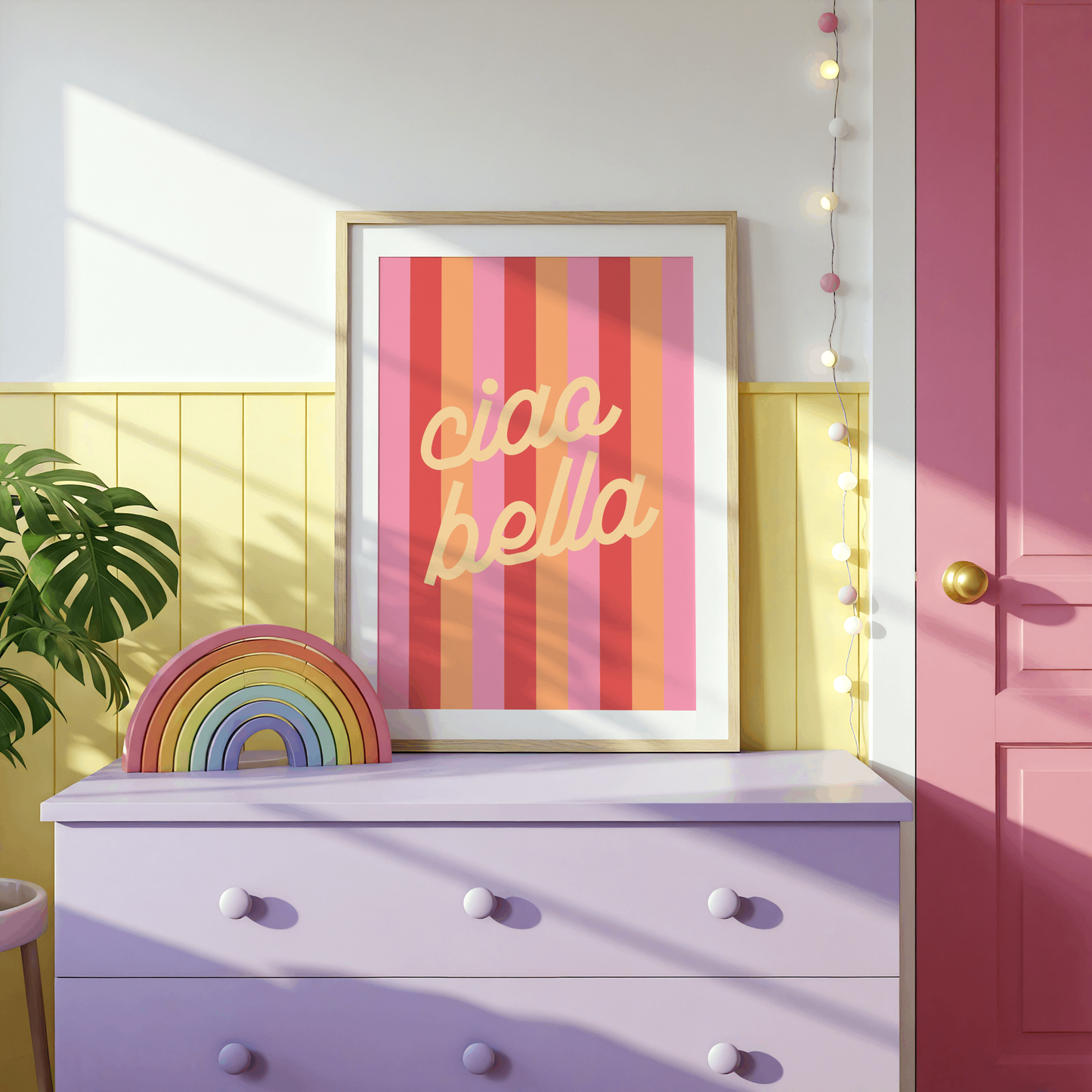 Ciao Bella on Striped Background Poster Print