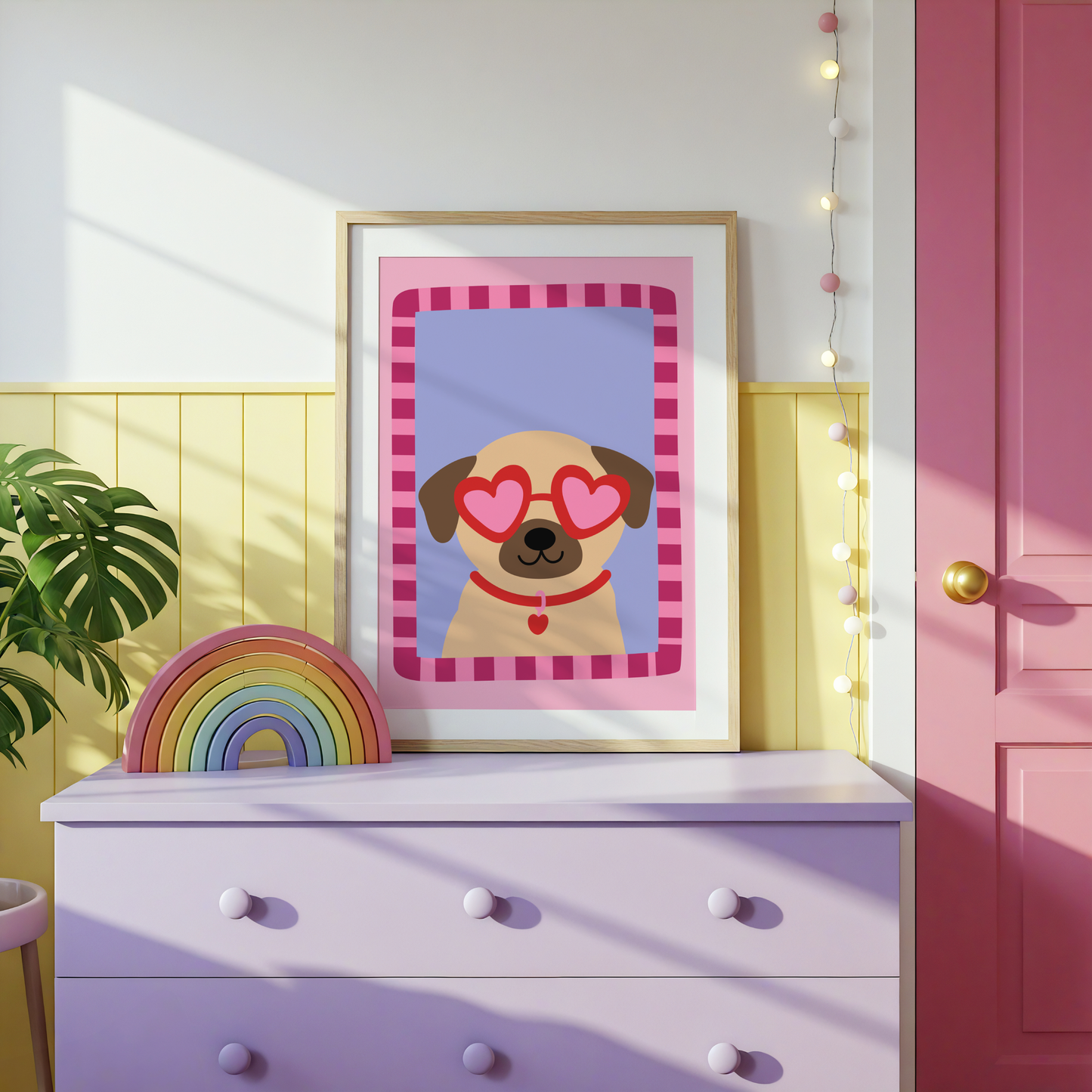 Pug with Love Heart Sunglasses Poster Print