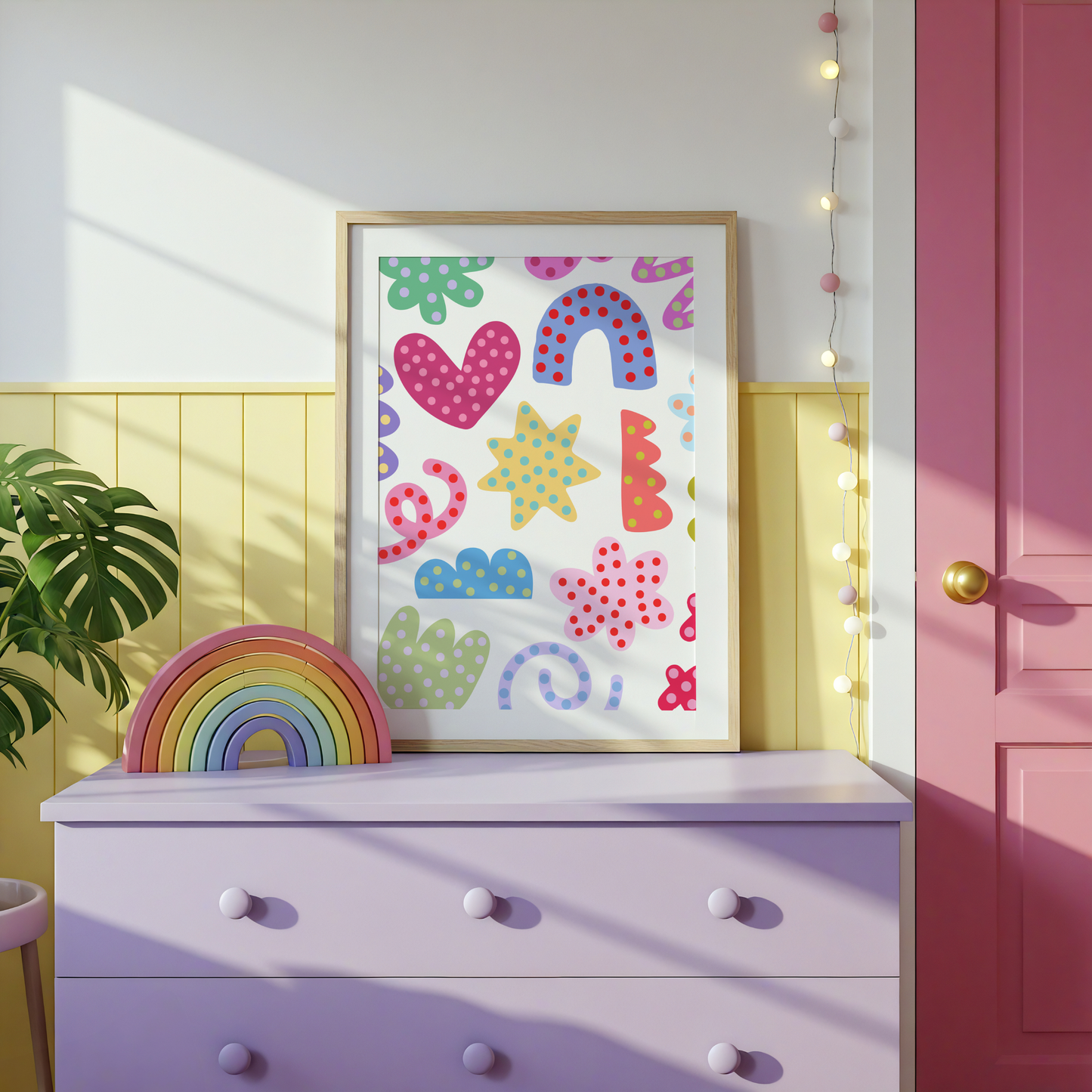 Colourful Abstract Shapes with Polkadots Poster Print