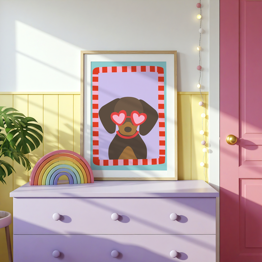 Dachshund with Love Heart Sunglasses Poster Print