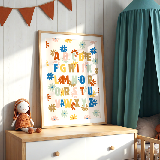 Alphabet ABC on Flower Background Print