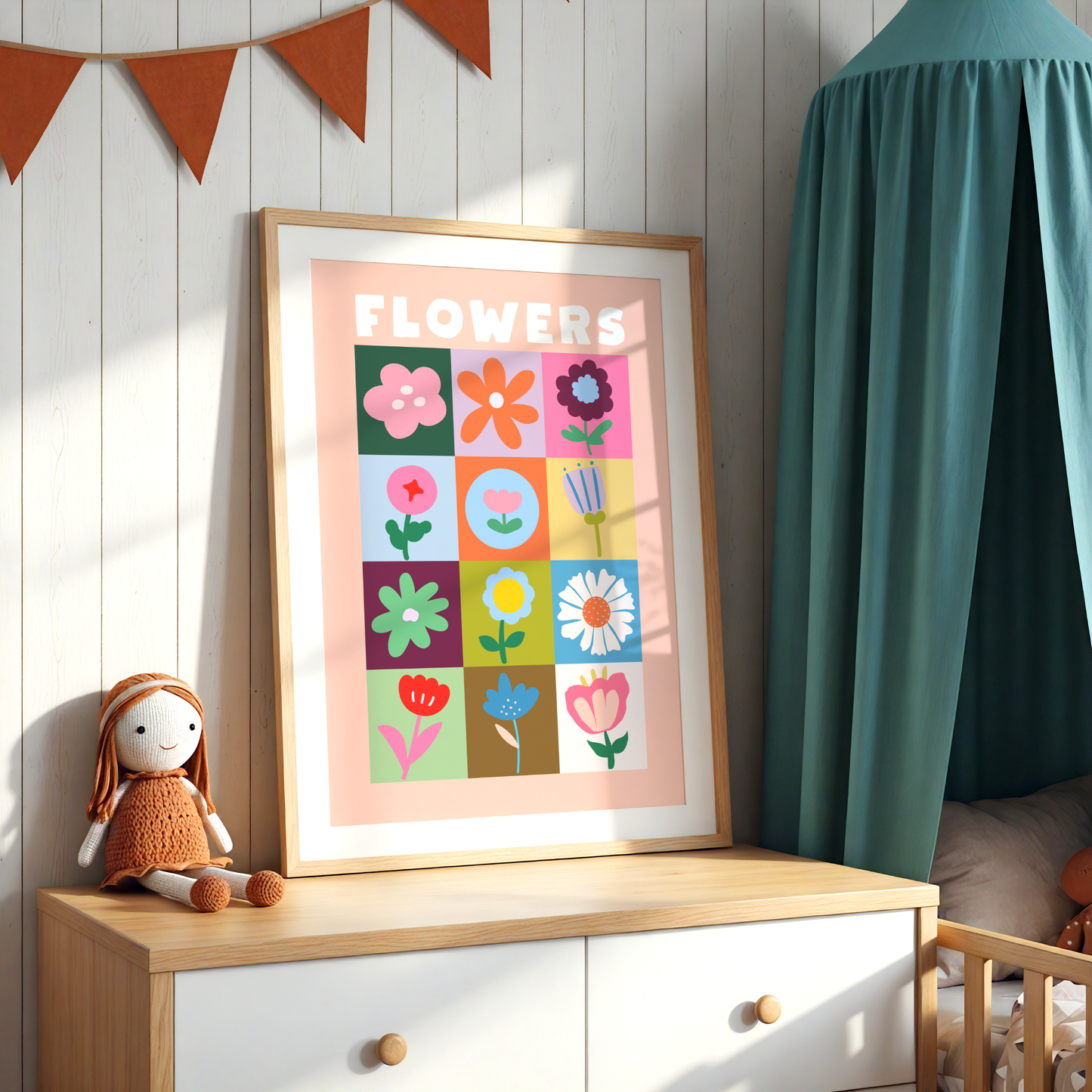 Flowers Patchwork Poster Print