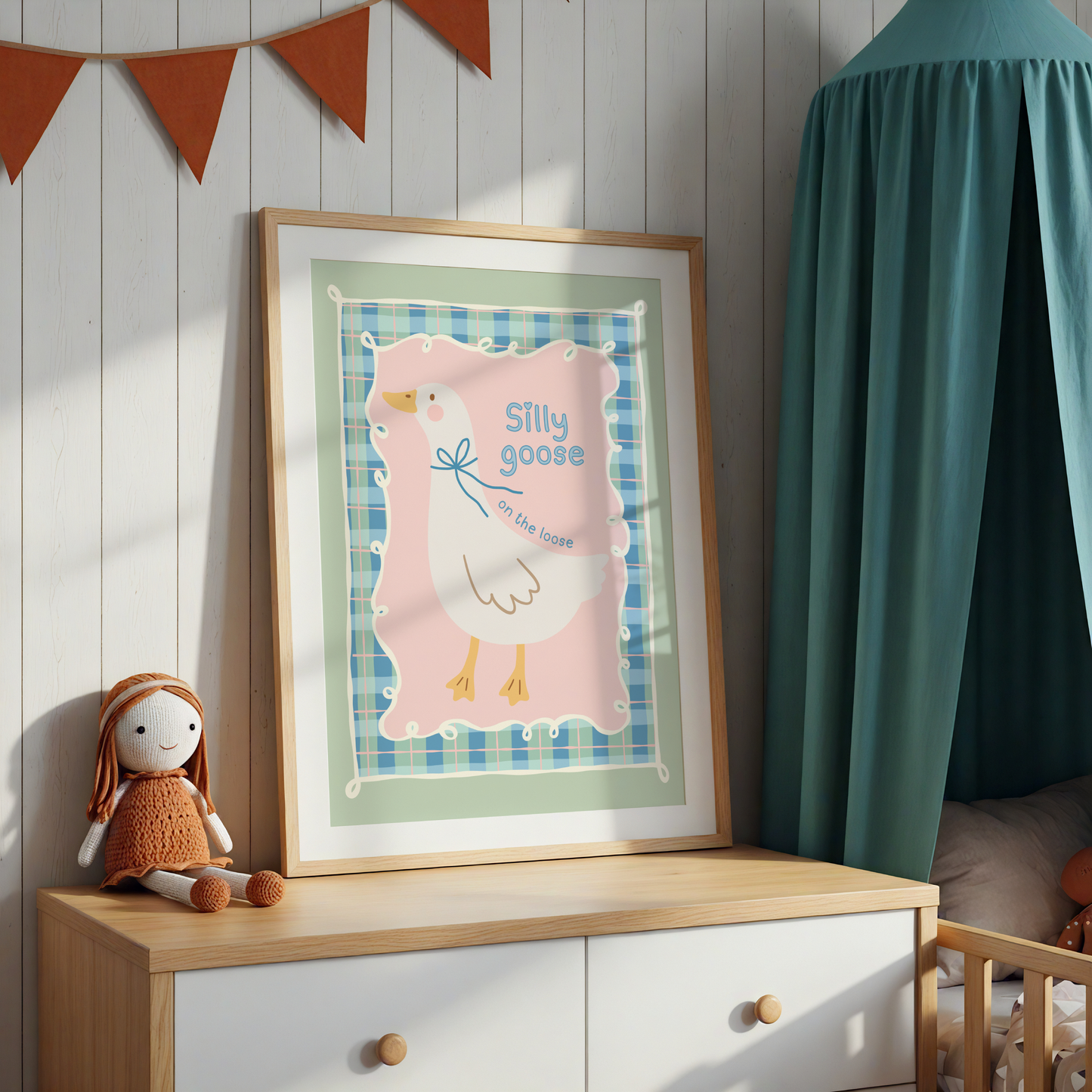 Silly Goose On the Loose with Plaid Border Poster Print