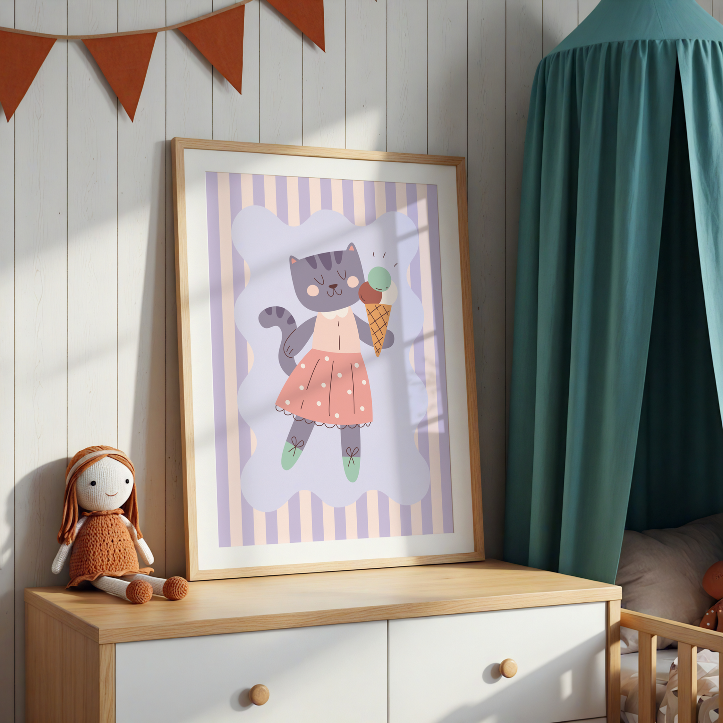 Cat Eating Ice Cream Poster Print
