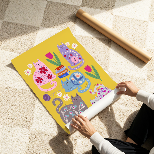 Floral Cat Poster Print