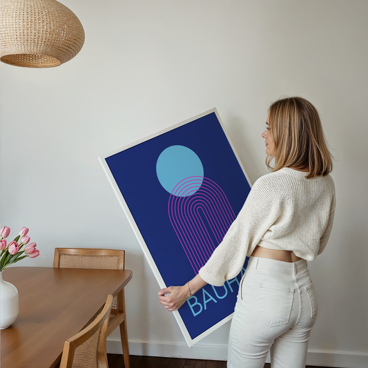 Bauhaus Geometric Poster Print (Blue and Pink)